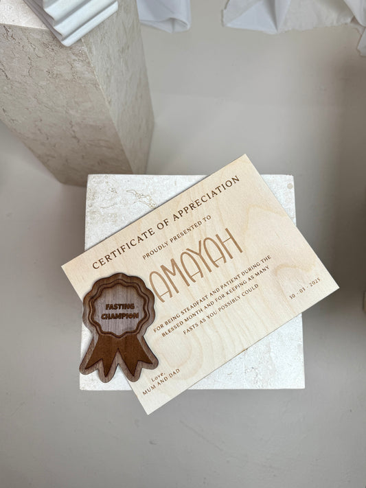 Wooden Fasting Certificate