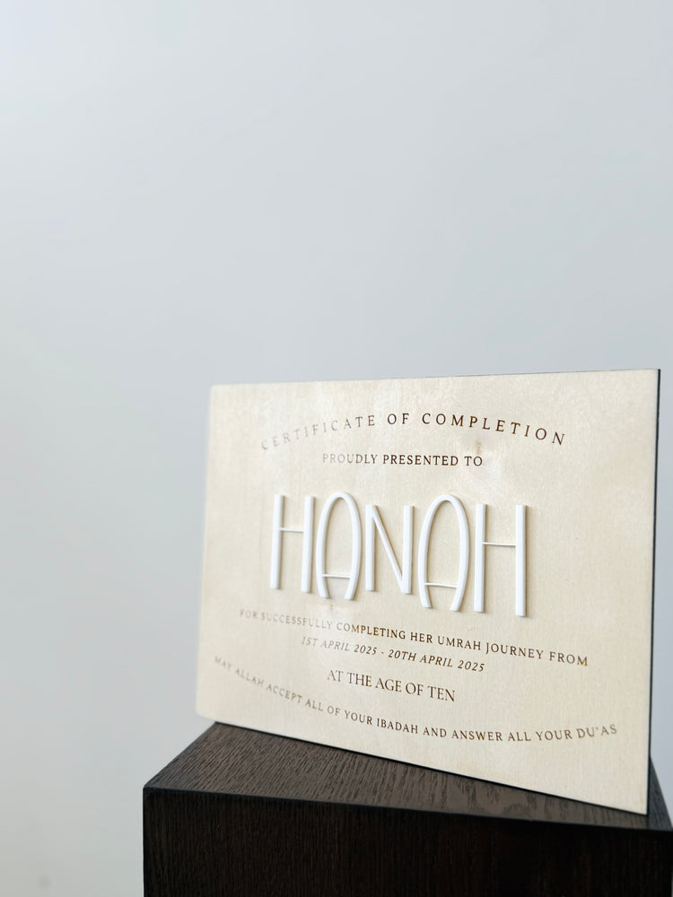 Wooden Umrah Certificate - White