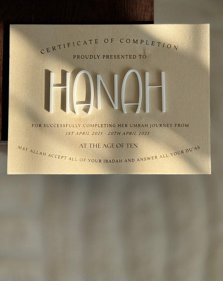 Wooden Umrah Certificate - White