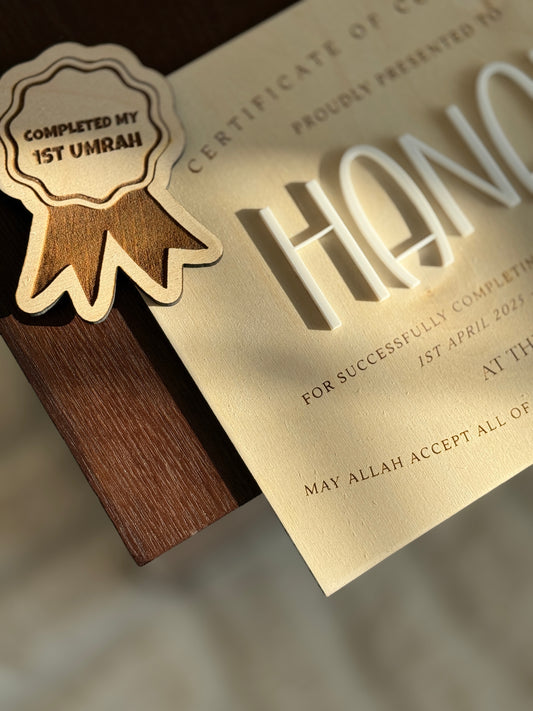 Wooden Umrah Certificate - White