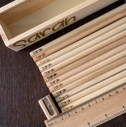 Wooden Pencil Case + Colouring Pencils